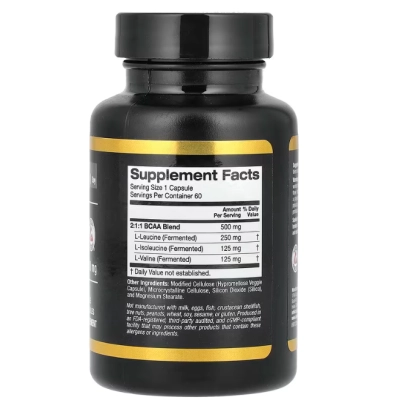 BCAA 500mg, Aminoácidos de Cadeia Ramificada AjiPure, 60 Cápsulas, California Gold Nutrition