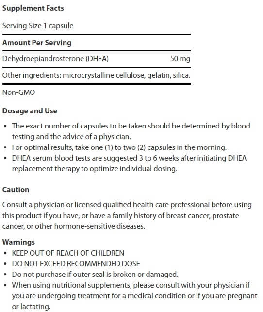 Dhea, 50mg, 60 cápsulas, Life Extension
