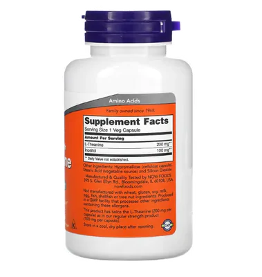 L-Theanine, Dosagem Dupla, 200 mg, 120 Cápsulas, Now