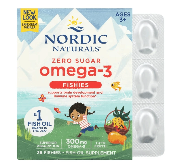 Omega-3 Fishies 300mg, 36 Peixinhos Sabor de Tutti-Frutti Zero Açúcar, Nordic Naturals