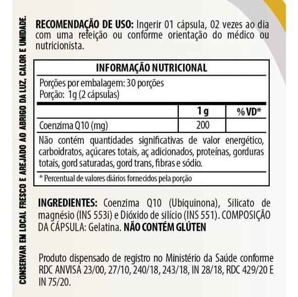 Coenzima Q10, 200mg porção, 60 Cápsulas