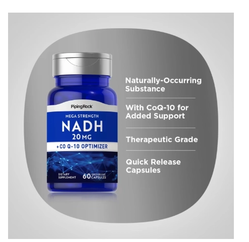NADH Super Potente 20mg, 60 Cápsulas, PipingRock