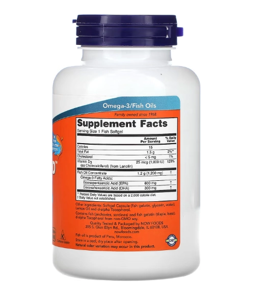 Ultra Ômega Com vitamina D-3, 600 EPA/300 DHA, 90 Cápsulas, Now
