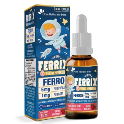 Kit 3 Unidades, Ferrix Ferro Kids, 30ml Sabor Morango, Flora Nativa do Brasil