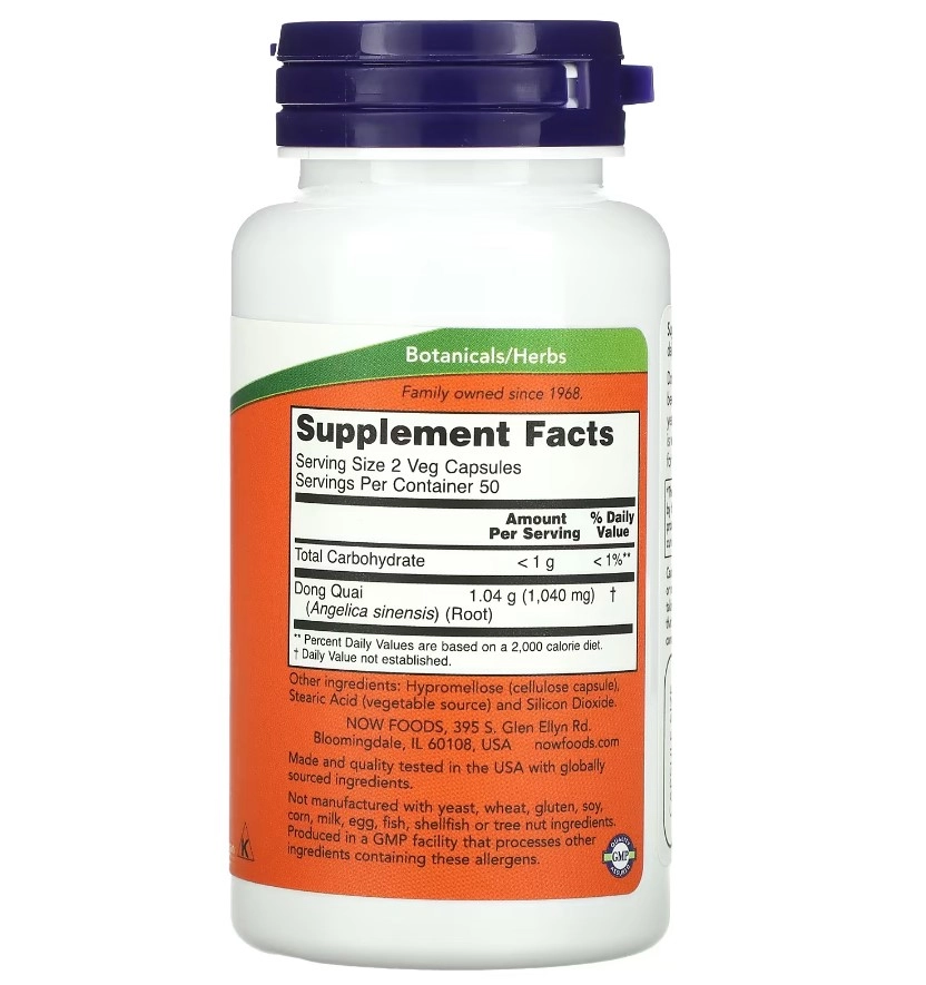 Dong Quai Angelica sinensis, 520 mg, 100 Cápsulas, Now