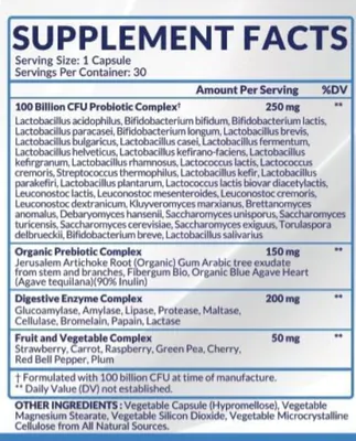 Probióticos Orgânicos Crus, 100 Bilhões CFU, Prebióticos e Enzimas Digestivas, 30 Cápsulas, Wholesome Wellness