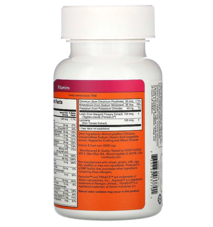 Multivitamínico Vitaminas e Minerais Diários, 100 Comprimidos, Now