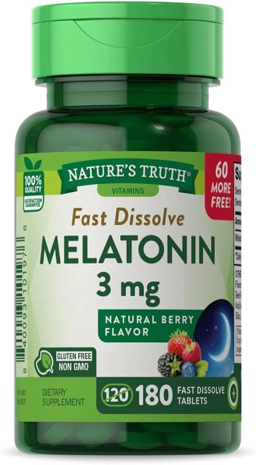 Melatonina 3mg, 180 Comprimidos Sublingual, Frutas vermelhas, Nature's Truth