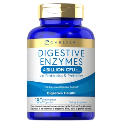 Enzimas Digestivas com Probióticos e Prebióticos, 4 Bilhões de UFCs, 180 Cápsulas, Carlyle