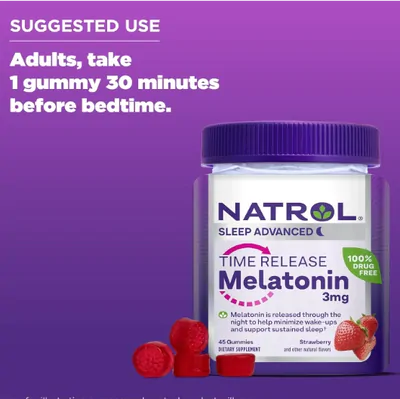 Melatonina 3mg, Time Release, 45 Gomas Sabor Morango, Natrol