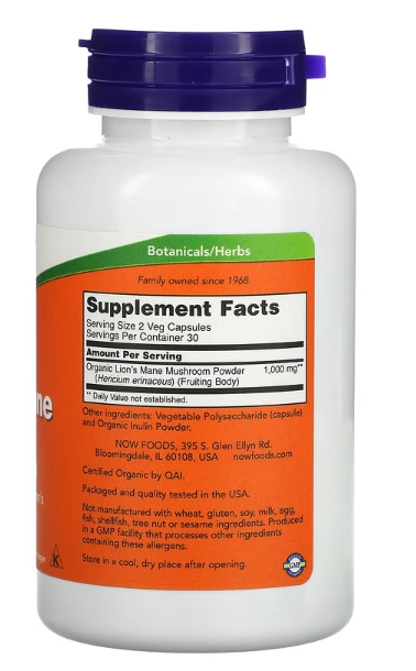 Juba de Leão, 500 mg, 60 Cápsulas, Now