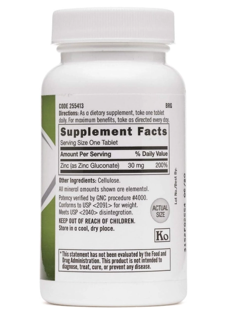 Zinco 30mg, 100 Comprimidos, GNC