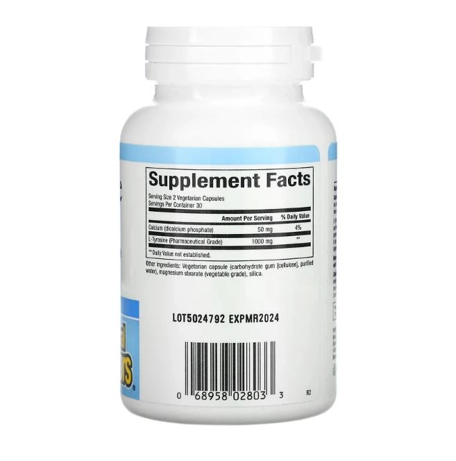 L-tirosina, 500 mg, 60 cápsulas, Natural Factors