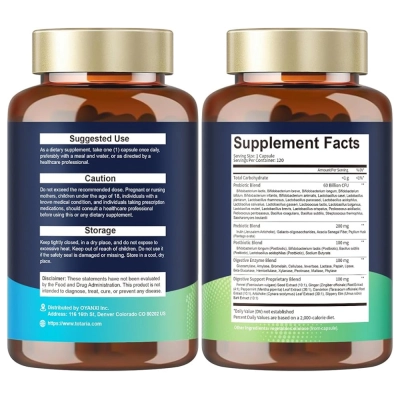 Probiótico + Prebiótico + Pós-biótico + Enzimas Digestivas, 120 Cápsulas, Totaria Health