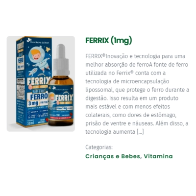 Kit 3 Unidades, FERRIX (Ferro infantil) 30ml, Sabor Uva - Flora Nativa do Brasil