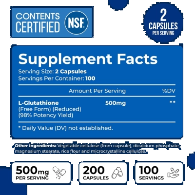 Glutationa 500mg, Pele Saudável, Antioxidante e Proteção Celular, 200 Cápsulas, We Like Vitamins