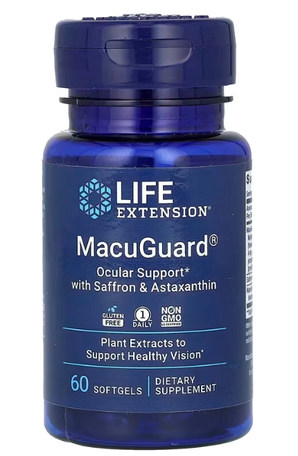  MacuGuard, Suporte Ocular com Açafrão e Astaxantina, 60 Cápsulas, Life Extension