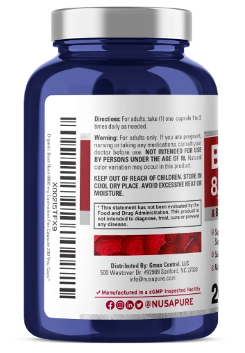 Beet Root, Beterraba 8000mg, 200 Cápsulas, NusaPure