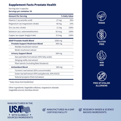 Prostate Health, Próstata, Urinário e Qualidade de Vida Masculina, 90 Cápsulas Vegetais, Snap Supplements