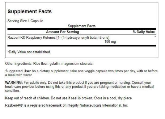 Framboesa Cetonas, Raspberry ketones 100mg, 60 capsulas. Swanson