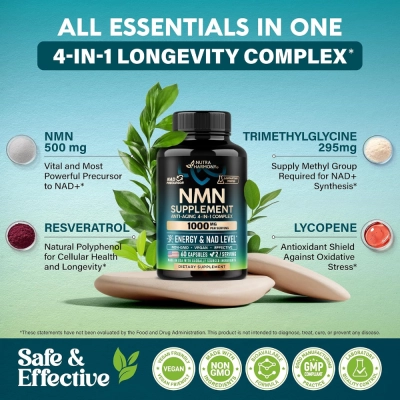Complexo NMN 4 em 1 Anti-Aging, 1000mg, 60 Cápsulas, Nutra Harmony