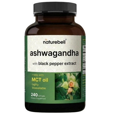 Ashwagandha 450mg, com Black Pepper Extract e MCT, 240 Cápsulas, NatureBell