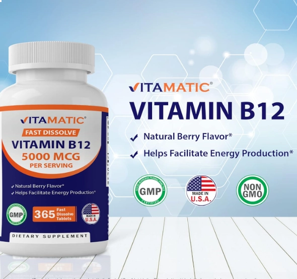 Vitamina B12 5000mcg, 365 Comprimidos Sabor de Frutas Vermelhas, Vitamatic