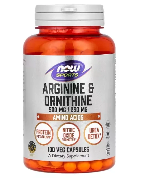 Arginina 500mg e Ornitina 250mg, 100 Cápsulas, Now