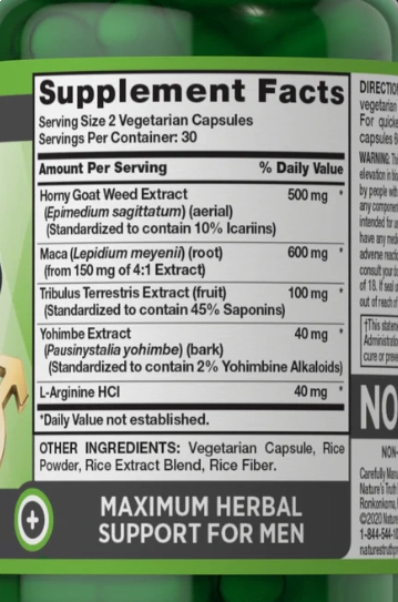 Horny Goat Weed com Maca, 60 Cápsulas, Nature's Truth