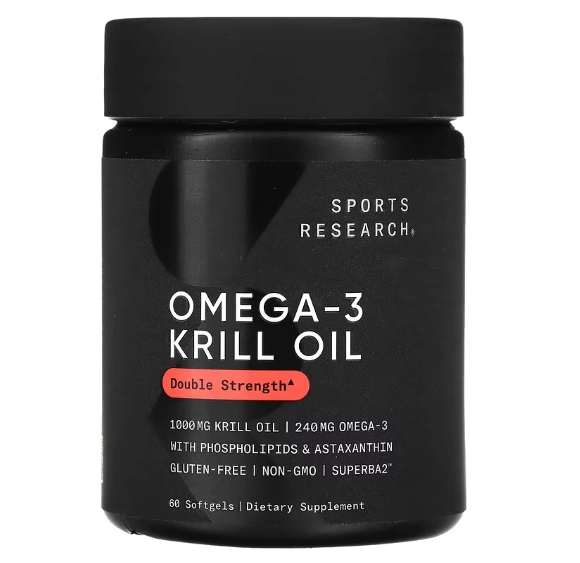 Óleo de Krill Ômega-3, Força Dupla, 1000mg, 60 Cápsulas, Sports Research