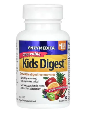 Kids Digest, Enzimas Digestivas Mastigáveis, Ponche de Frutas, 60 Comprimidos, Enzymedica