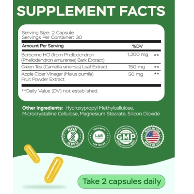 Berberine HCL 1400mg, Berberina Ativador de GLP-1, 60 Cápsulas, 4Well Products