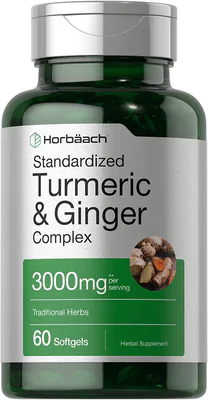 Cúrcuma, Gengibre e pimenta negra, (turmeric & ginger) 3000MG, 60 capsulas, Horbaach