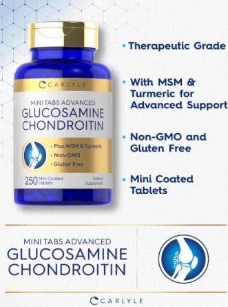 Glucosamina e Condroitina, com MSM e Cúrcuma, 250 Comprimidos, Carlyle
