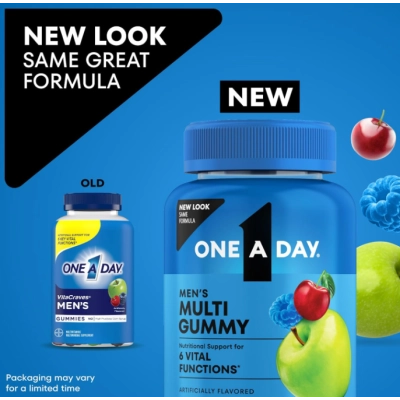 Multivitamínico para Homens, Com Vitamina D, zinco e Ácido Fólico, 80 Gomas Sabor Maçã, Cereja e Framboesa, One A Day