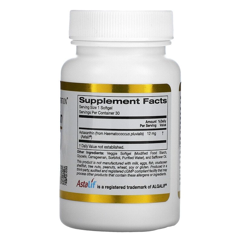 Astaxanthin (Islandesa Pura) 12mg, 30 Cápsulas, California Gold