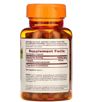 Echinacea, Auxilia o sistema imunológico 400mg, 100 cápsulas, Sundown