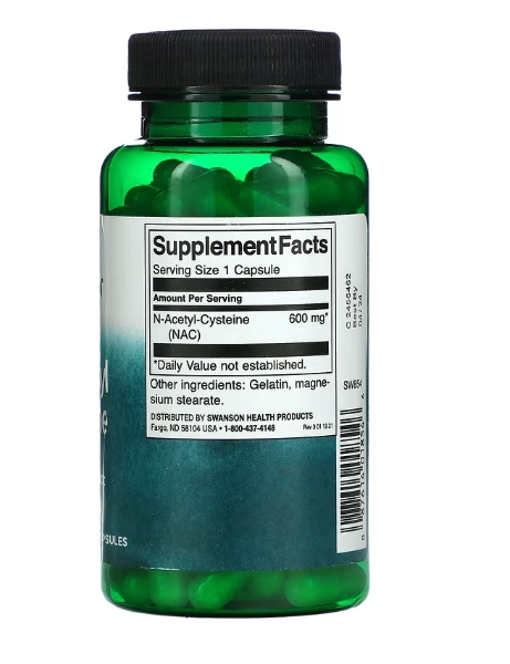 NAC Acetyl cysteine, Acetilcisteína, suporte antioxidante, 600mg, 100 cápsulas, Swanson