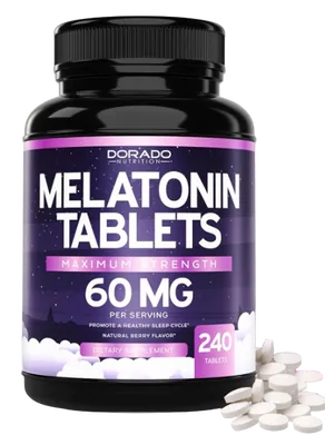 Melatonina 60mg, Maxumum Strength, 240 Tablets Sabor Misto, Dorádo
