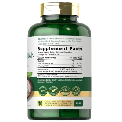 Glucomannan, Glucomanano 2400mg, 200 Cápsulas, Carlyle