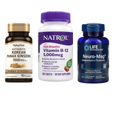 Kit Performance Mental e Vitalidade, Neuro-Mag + Vitamina B-12 + Ginseng Coreano