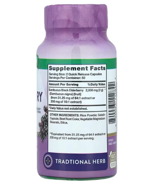 Black Elderberry, Sabugueiro Negro Sambucus, 2000mg, 100 Cápsulas, Nature's Truth