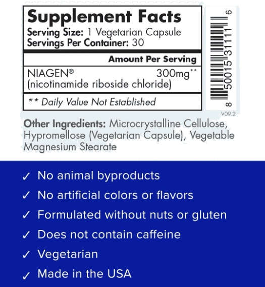 Tru Niagen, 300mg, NAD+ Nicotinamida Riboside, 30 Cápsulas