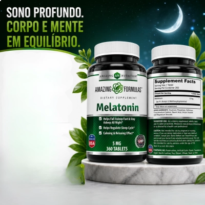 Melatonina, 5mg, Sono e Relaxamento, 360 Comprimidos, Amazing Formulas
