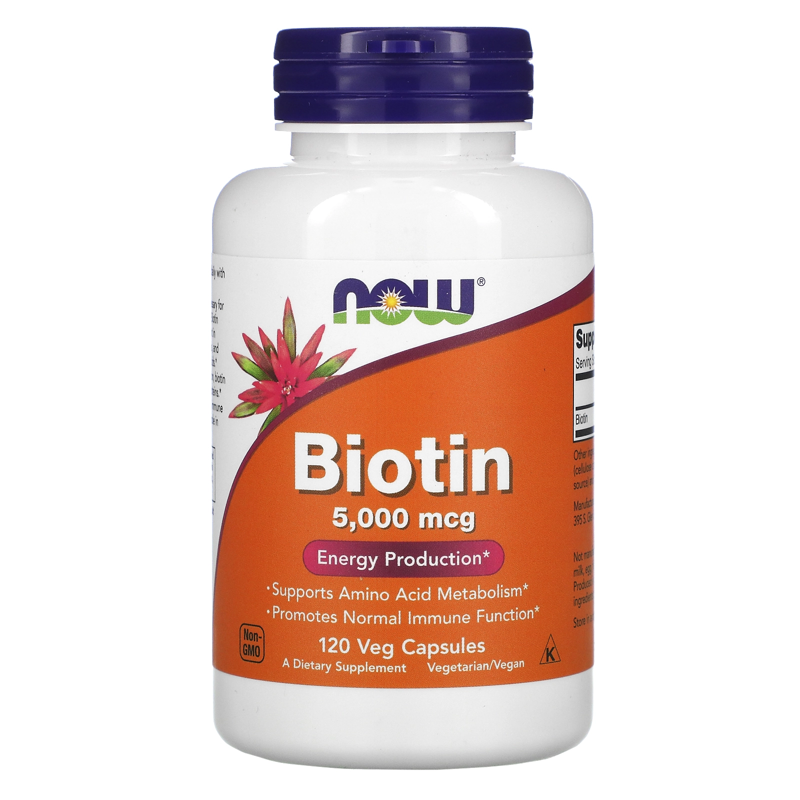 Biotina, 5.000mcg, 120 cápsulas, Now foods