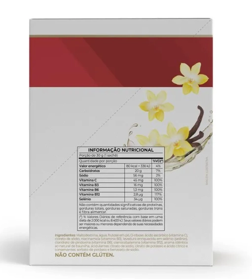 Endurance Energy gel, 12 sachês 30g Cada, Sabor Baunilha, Vitafor