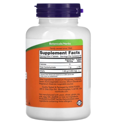 Alfalfa 650mg, 250 Comprimidos, Now