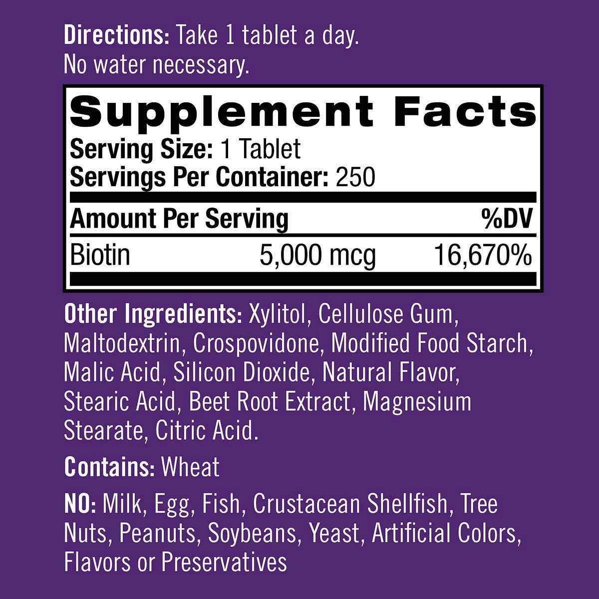 Biotina, 5000mcg, Sublingual, 250 comprimidos, Natrol