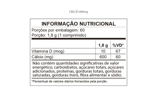 Calcio 600mg com Vitamina D3, 60 Comprimidos, Qualynutri