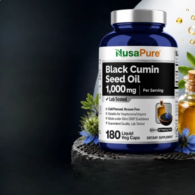 Óleo de Semente de Cominho Preto, 1000mg, Imunidade e Suporte Antioxidante, 180 Cápsulas, Nusa Pure